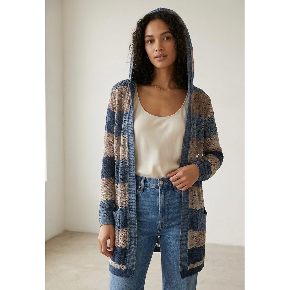 Moth Anthropologie Salema Hooded Linen Blend Crochet Cardigan Petite S Boho